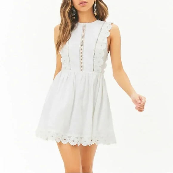 Forever 21 | Dresses | Forever 2 Ivory Linen Blend Eyelet Scallop Embroidered  Lace Mini Dress | Poshmark